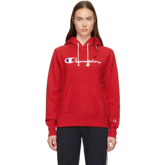 champion red logo hoodie