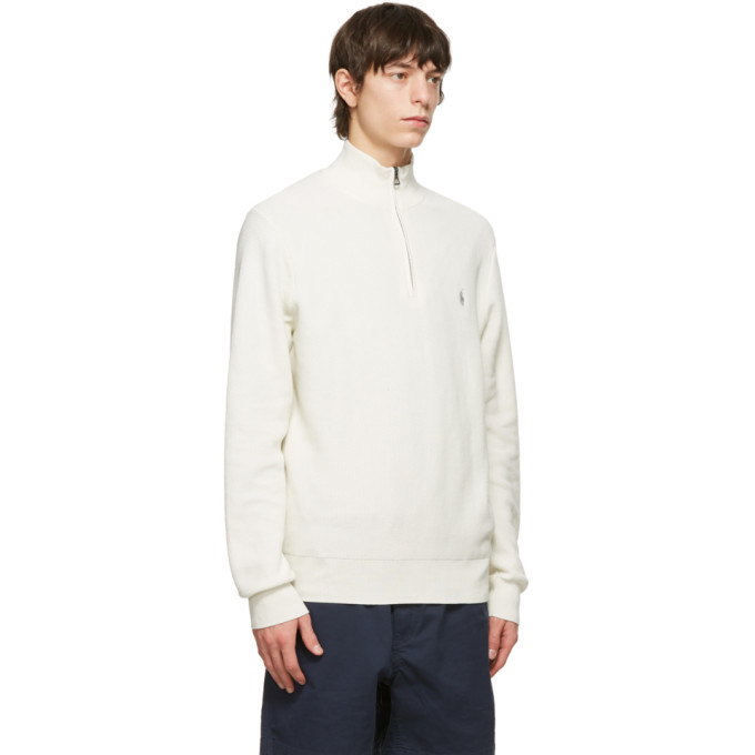 Polo Ralph Lauren Off-White Cotton Mesh Quarter-Zip Sweater Polo Ralph  Lauren