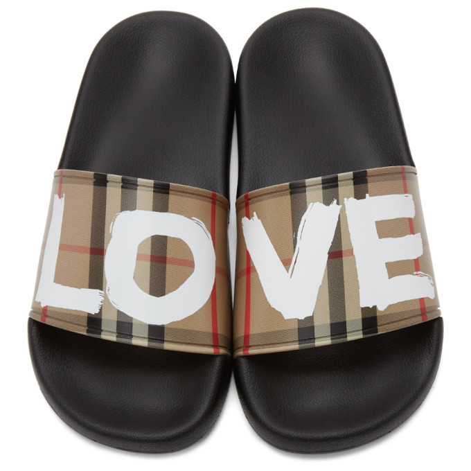 Burberry Beige Vintage Check Love Furley Slides Burberry