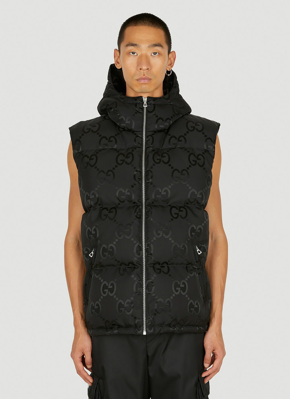 GG Jacquard Sleeveless Down Jacket in Black Gucci