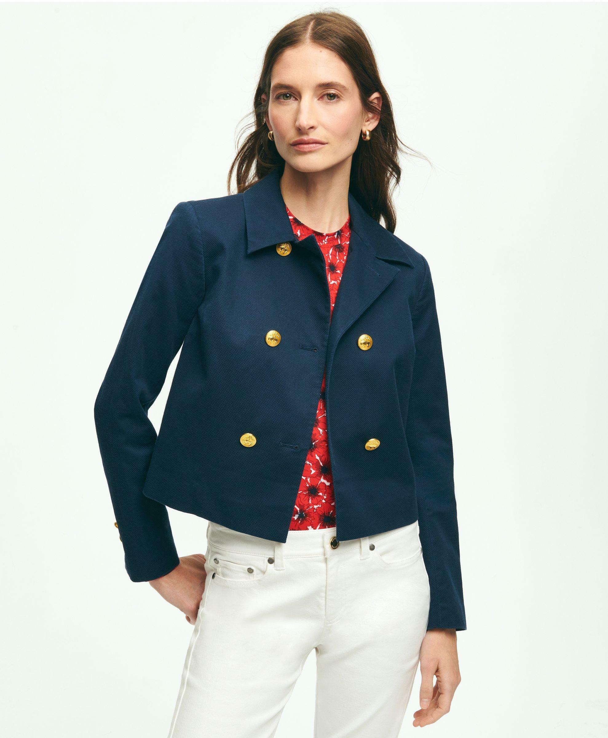 Brooks Brothers Women's Cotton Pique Double-Breasted Nautical Jacket | Navy