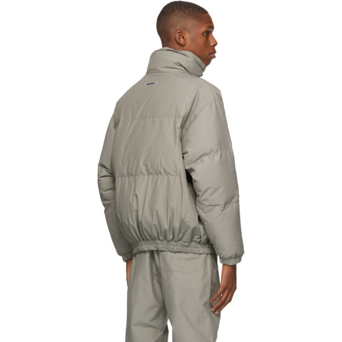 essentials taupe nylon puffer jacket