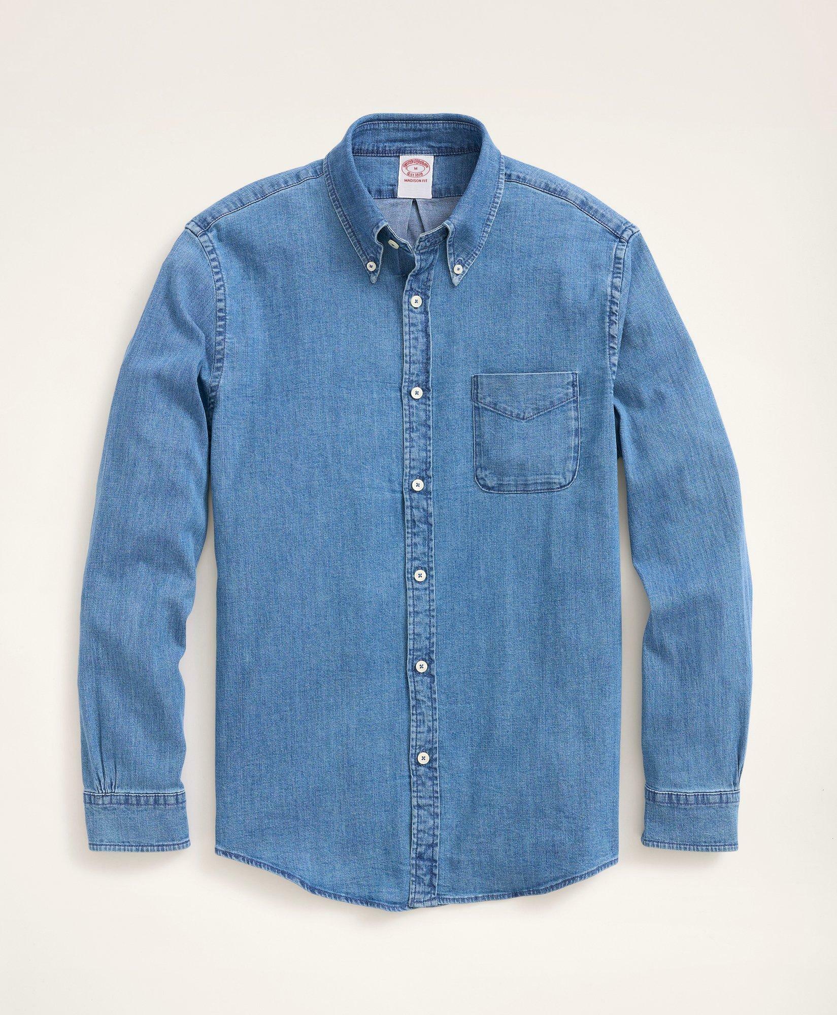 Photo: Brooks Brothers Men's Madison Relaxed-Fit Japanese Stretch Denim Shirt | Chambray