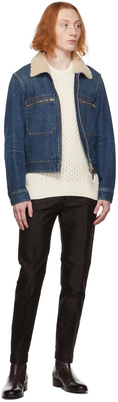 TOM FORD Blue Shearling Collar Denim Jacket TOM FORD