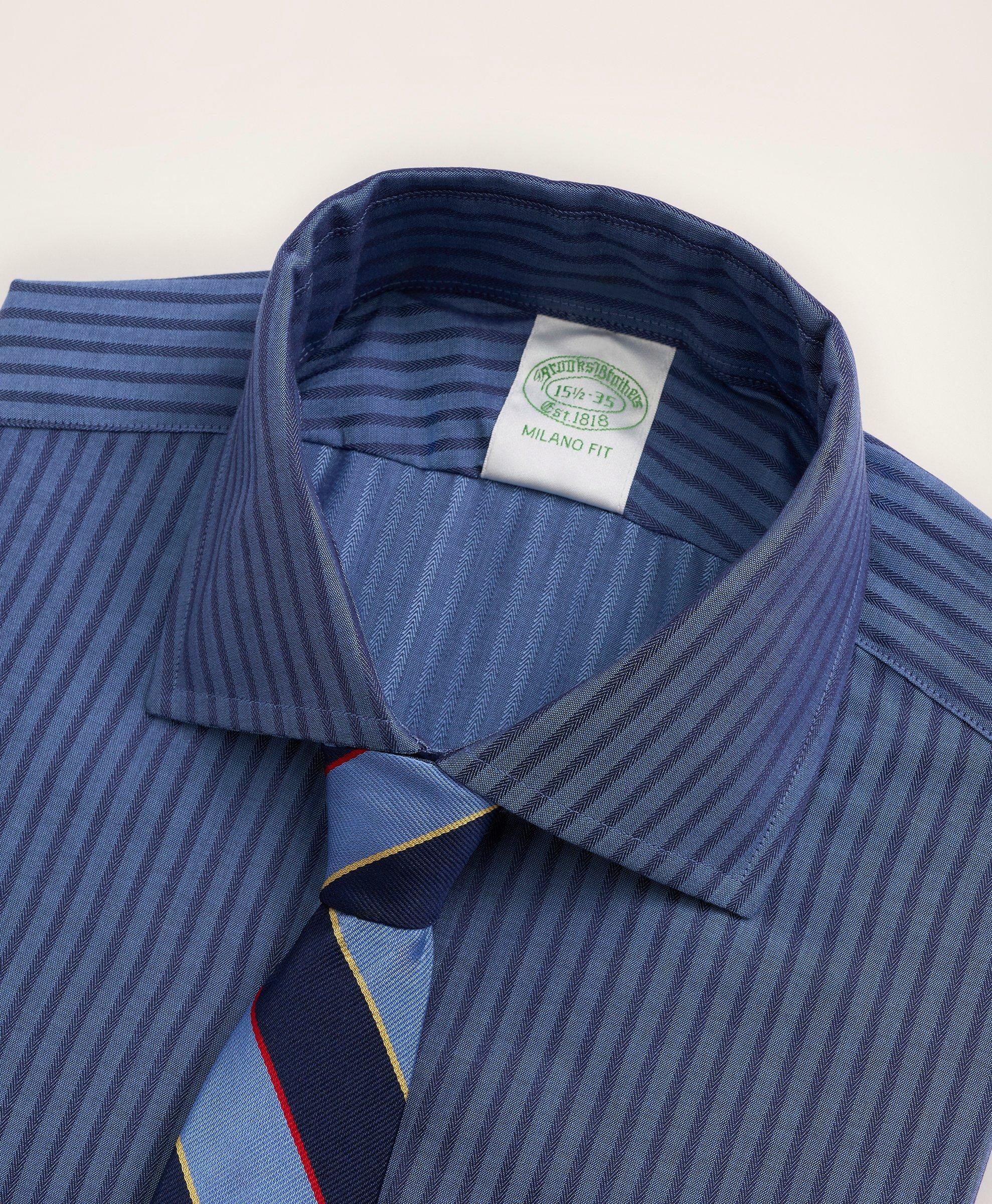 Brooks Brothers Men's Milano Slim-Fit Dress Shirt, Dobby English Collar Stripe | Navy