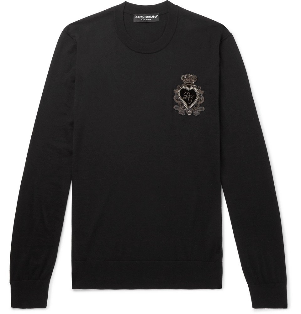 Dolce & Gabbana - Slim-Fit Logo-Appliquéd Virgin Wool Sweater - Men - Black