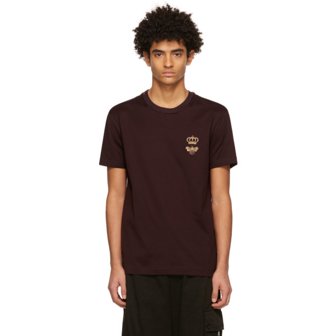 Dolce and Gabbana Burgundy Bee and French Wire Crown T-Shirt Dolce & Gabbana