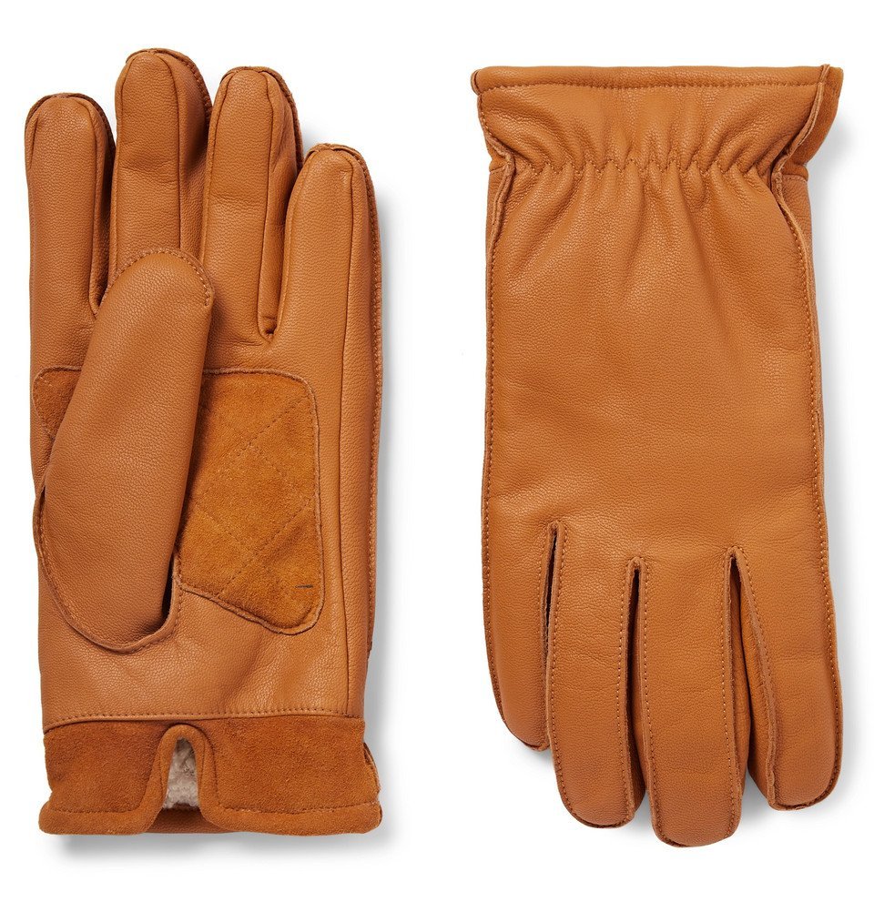 Sherpa-Lined Suede-Panelled Leather. tan suede gloves. 