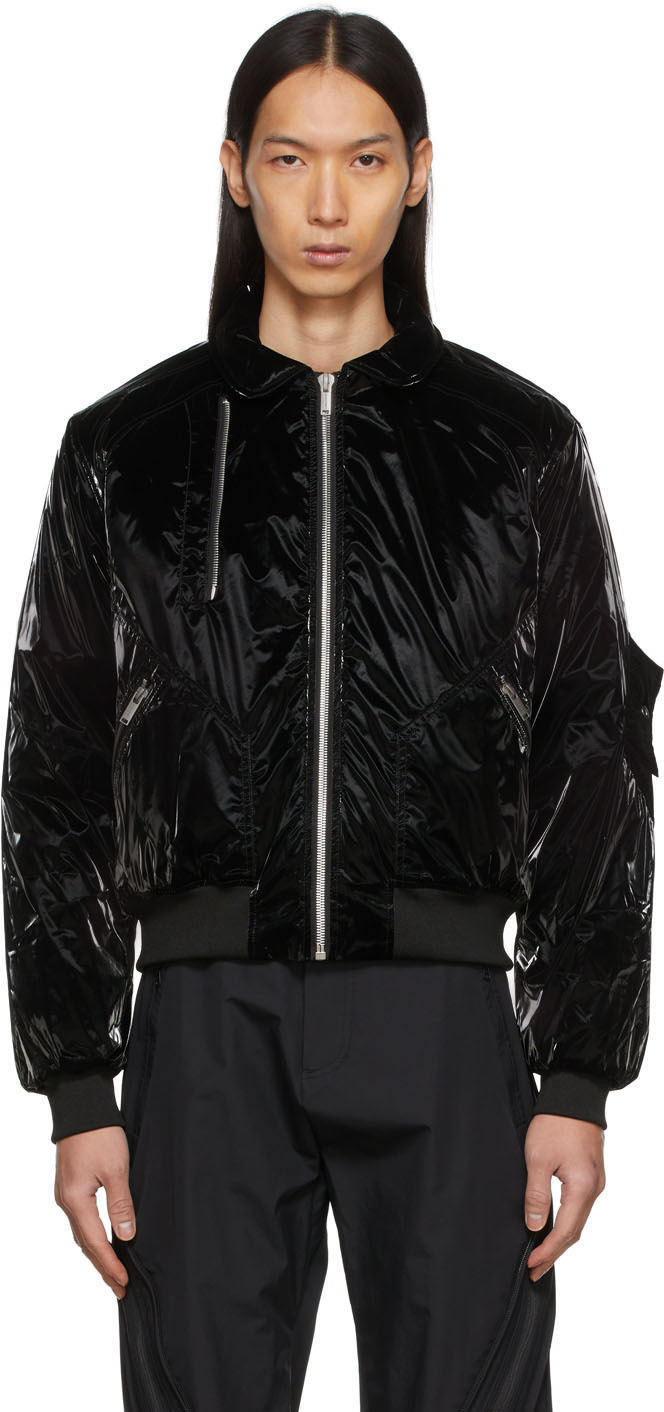 HELIOT EMIL Black Vinyl Bomber Jacket Heliot Emil