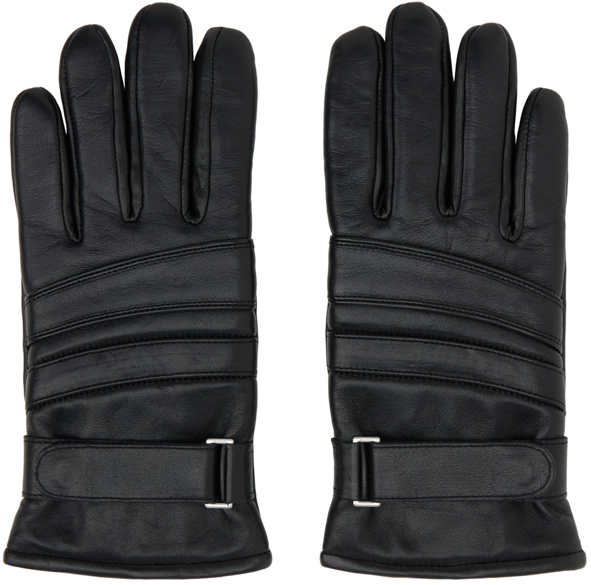 Hugo Black Leather Gloves Hugo Boss