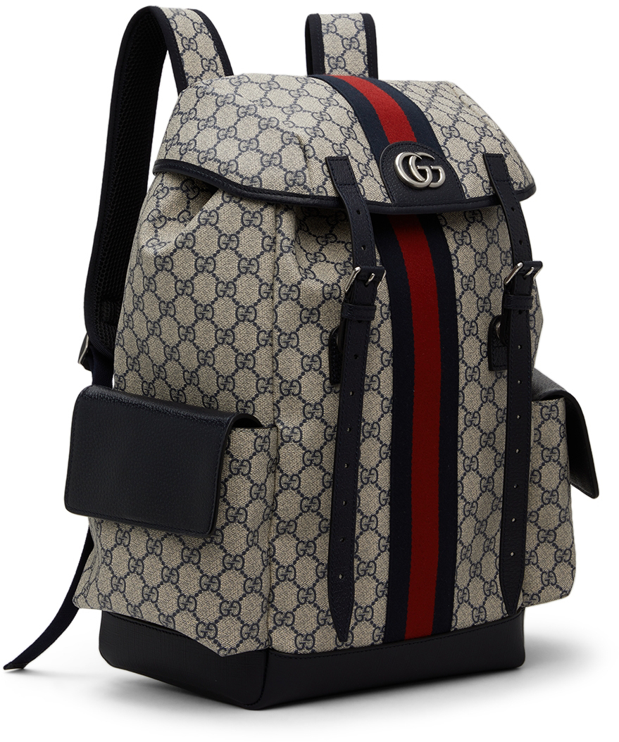 Gucci Blue & Beige Medium Ophidia GG Supreme Backpack Gucci
