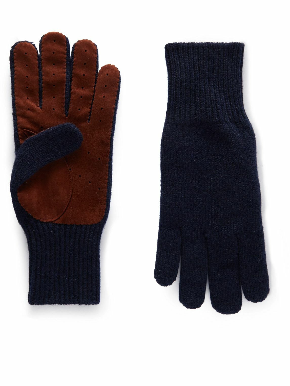 Photo: Brunello Cucinelli - Suede-Trimmed Cashmere Gloves - Blue