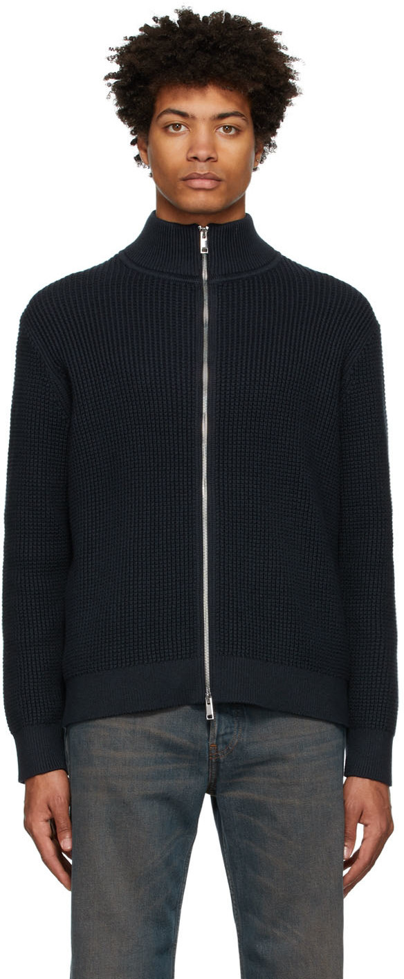 Theory Navy Knit Zip-Up Sweater Theory