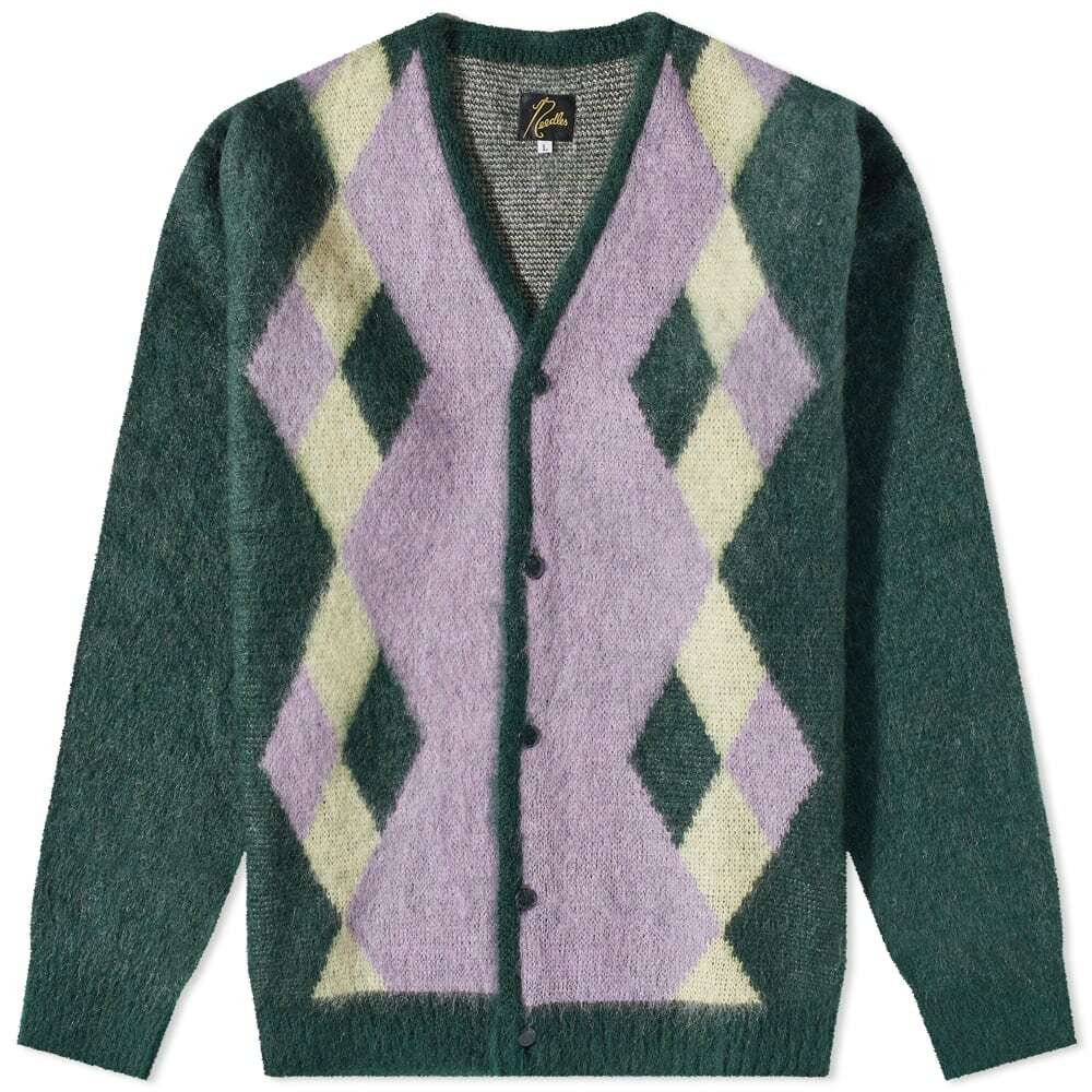 Needles Men's Mohair Diamond Cardigan in Green Needles
