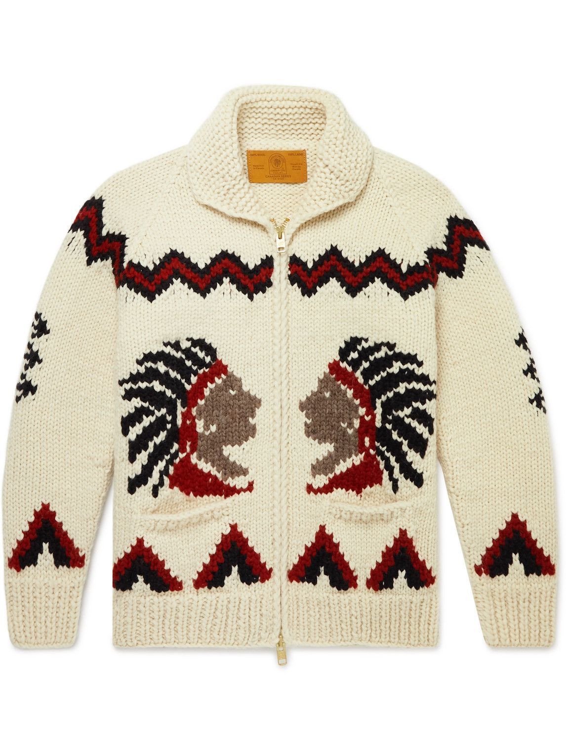 Photo: Canadian Sweater Company - Slim-Fit Shawl-Collar Intarsia Wool Zip-Up Sweater - Neutrals