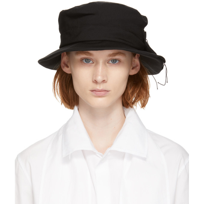 Ys Black Gabardine Side Pleat Hat Ys