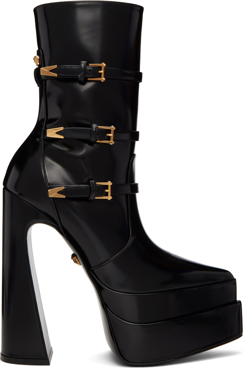 Versace Black Aevitas Pointy Platform Boots Versace