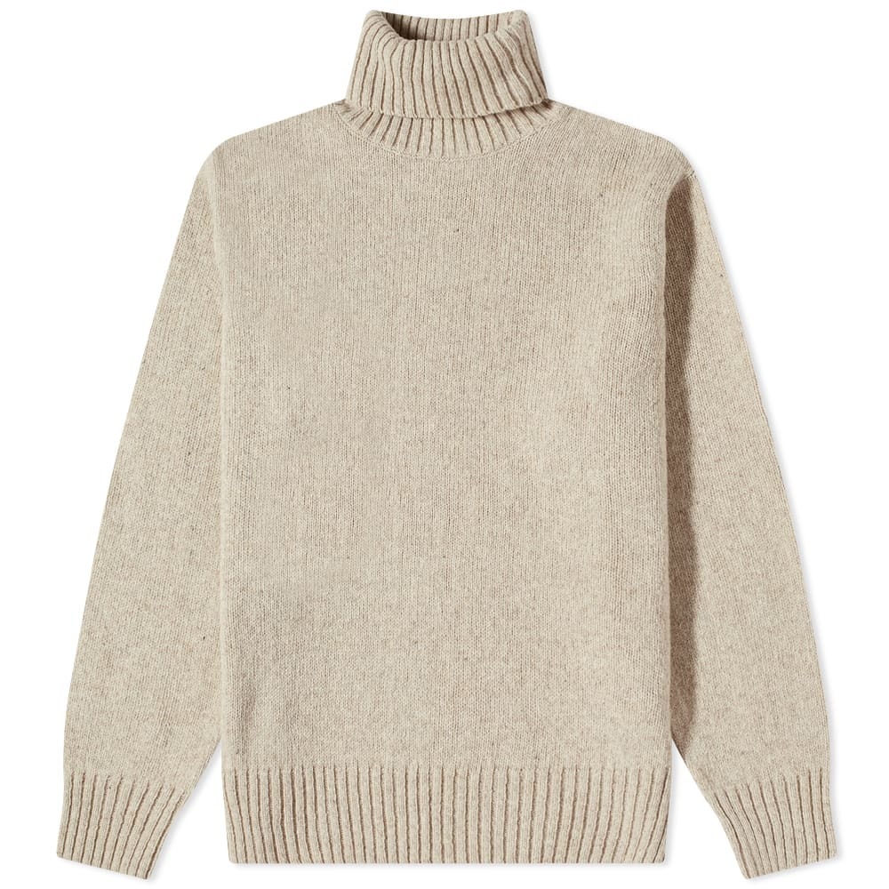 Universal Works Men's Eco Wool Roll Neck Knit in Beige Universal Works