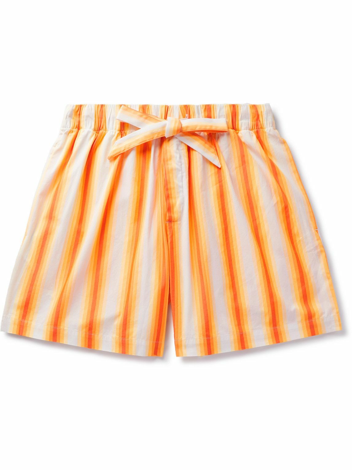 TEKLA - Striped Organic Cotton-Poplin Pyjama Shorts - Orange Tekla Fabrics