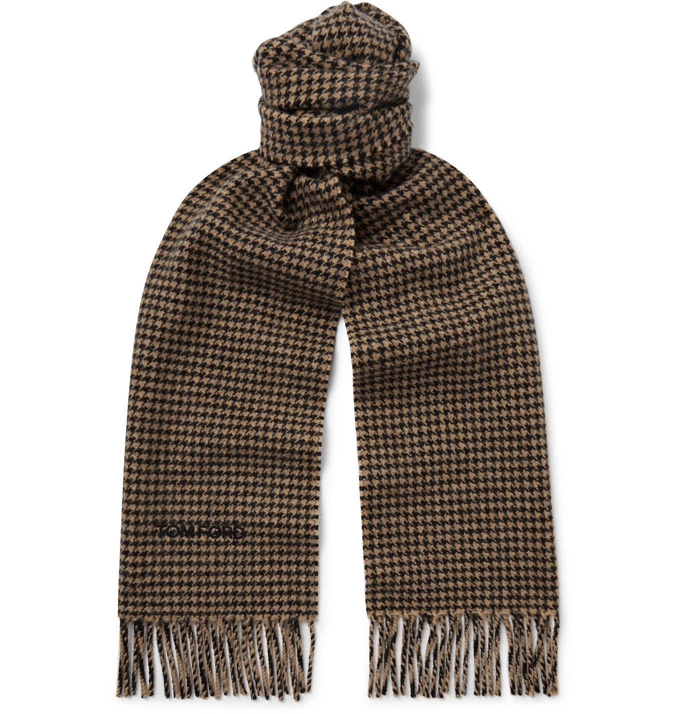 TOM FORD - Fringed Houndstooth Wool and Cashmere-Blend Scarf - Neutrals TOM  FORD