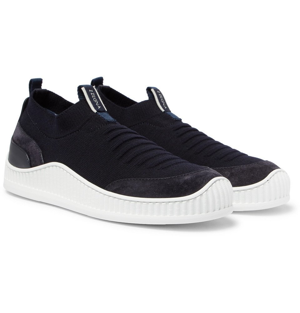 Z Zegna - Suede, Leather and TECHMERINO Mesh Slip-On Sneakers - Navy Z ...