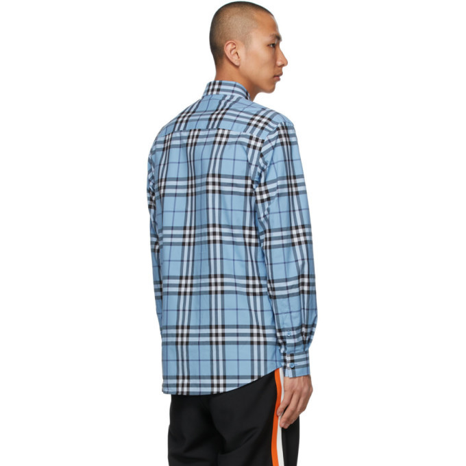 Burberry Blue Poplin Check Shirt Burberry