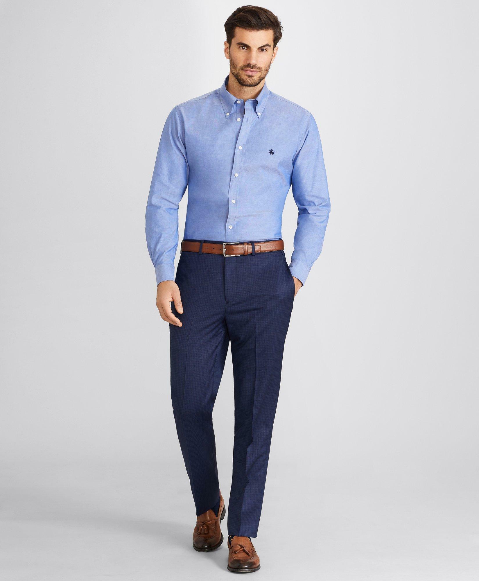 Brooks Brothers Men's Flex Regent-Fit Micro-Check Wool Trousers | Blue