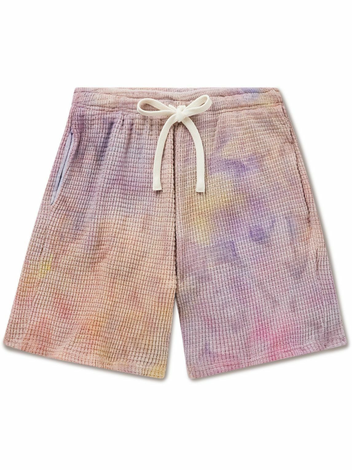 Photo: Camp High - Straight-Leg Tie-Dyed Waffle-Knit Cotton Shorts - Multi