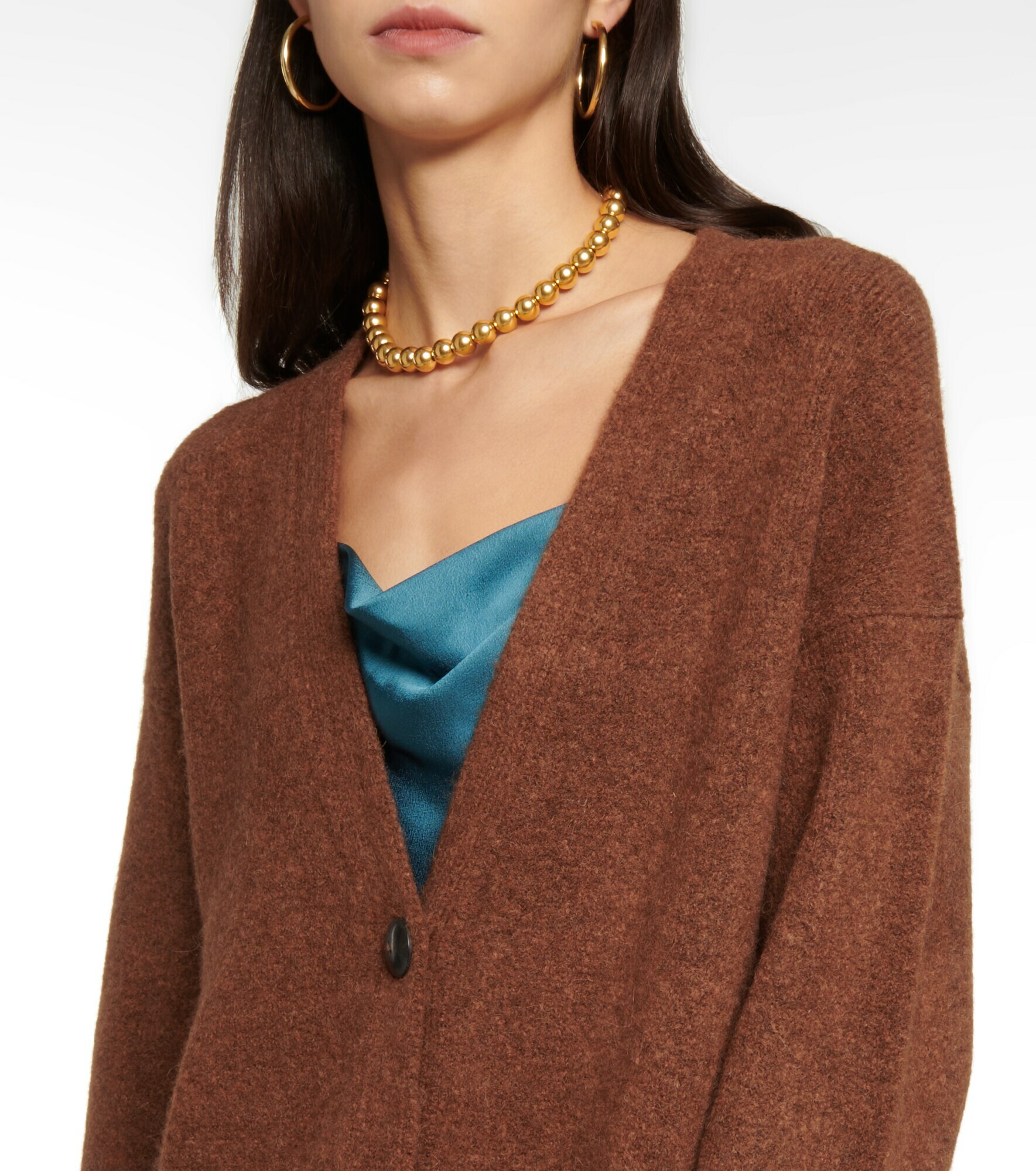 Vince  Wool-Blend Collared Button-Front Sweater in Deep Iris