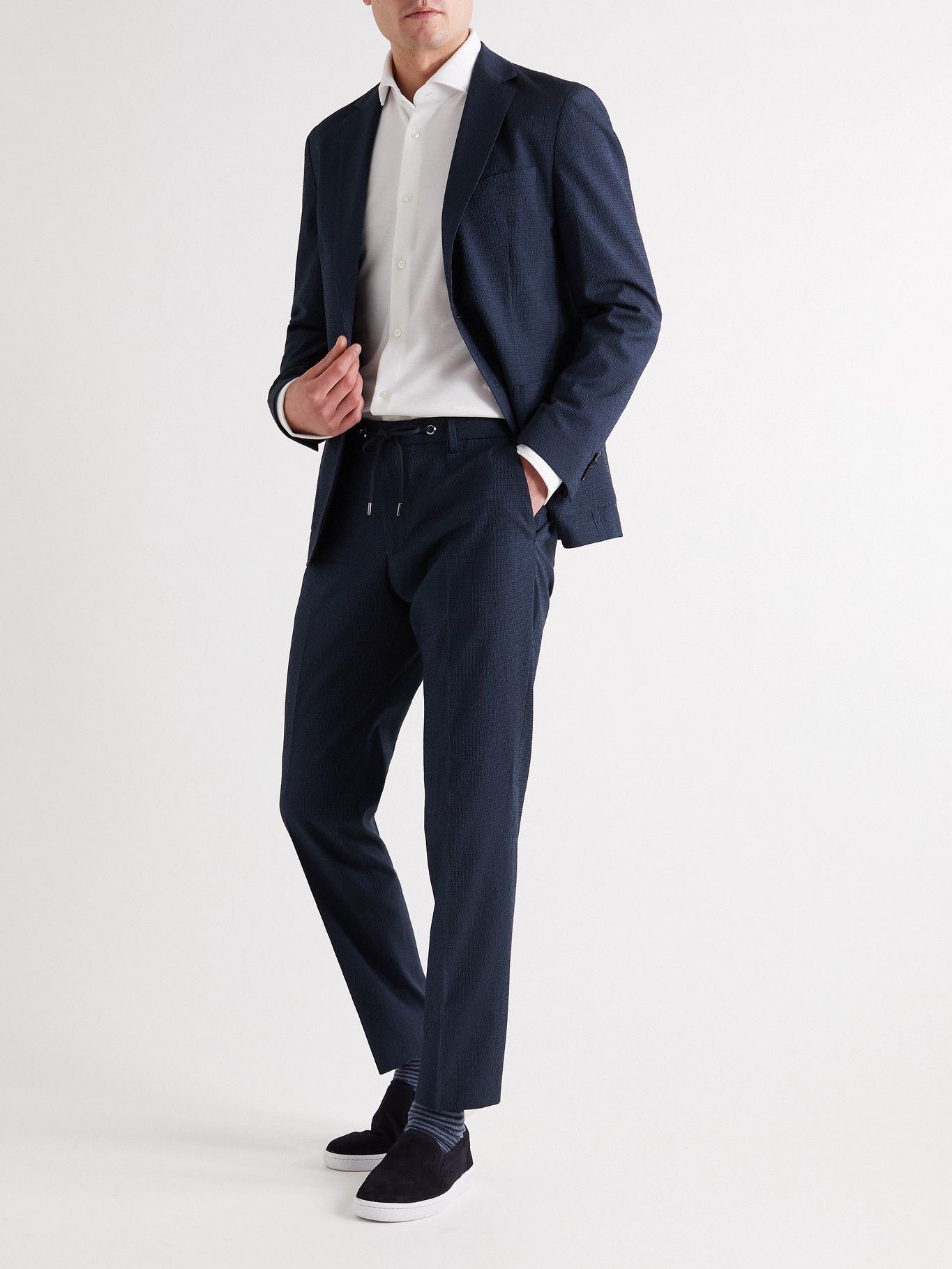 HUGO BOSS - Bardon Slim-Fit Cotton-Blend Seersucker Drawstring Suit ...