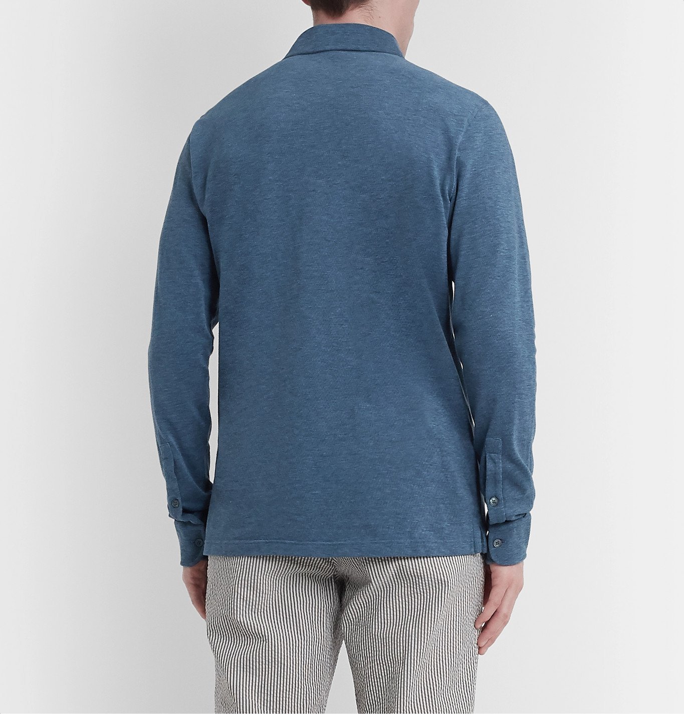 Sease Mélange Cotton Piqué Polo Shirt Blue Sease