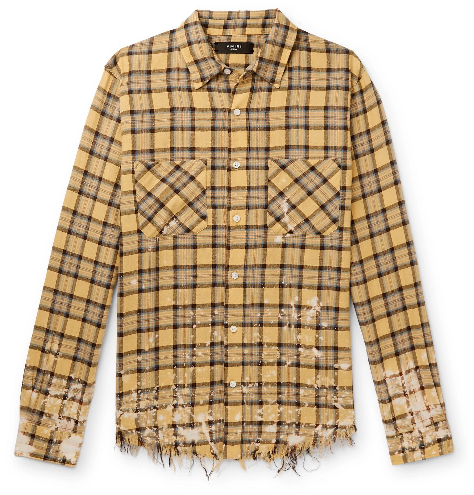 Linen-Blend Flannel Shirt - Yellow Amiri