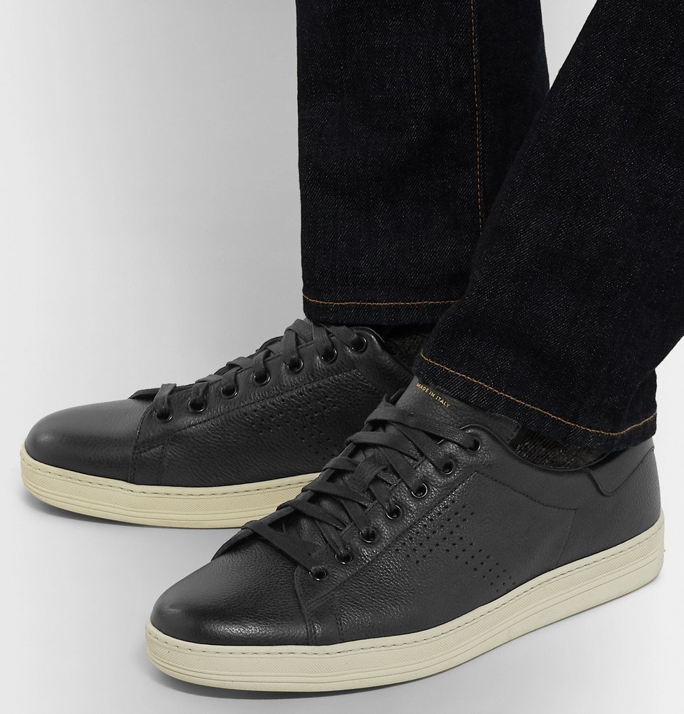 TOM FORD - Warwick Perforated Full-Grain Leather Sneakers - Men - Black ...