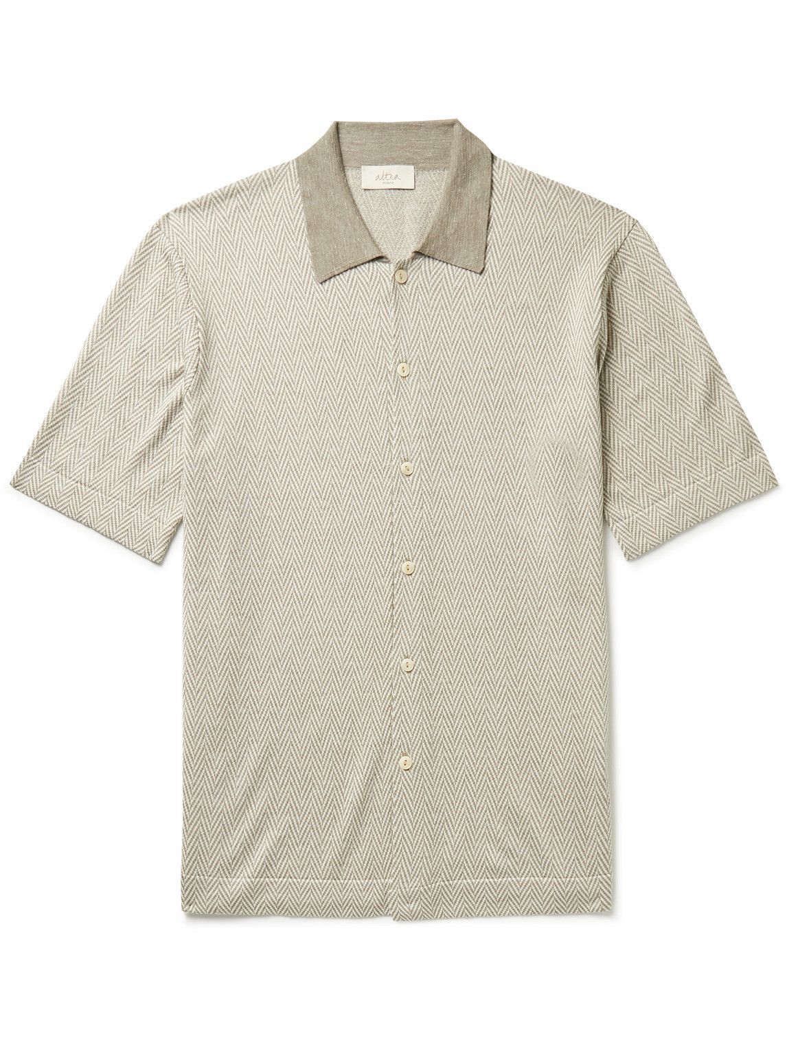 Altea - Herringbone Silk-Blend Shirt - Neutrals Altea