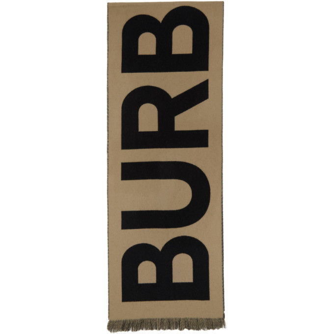 burberry tan wool logo scarf