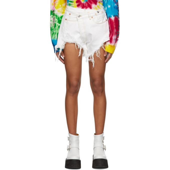 R13 White Denim Crossover Shorts R13