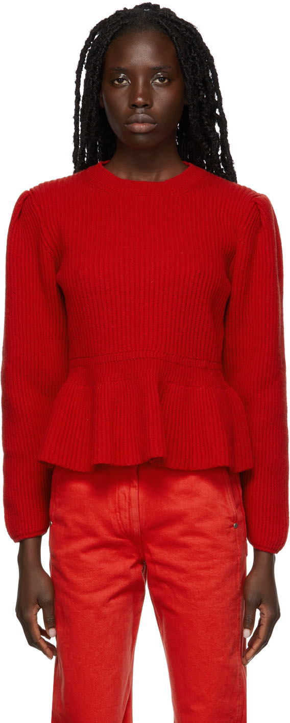 red peplum sweater