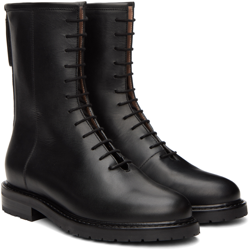 Legres Black Leather Combat Boots Legres