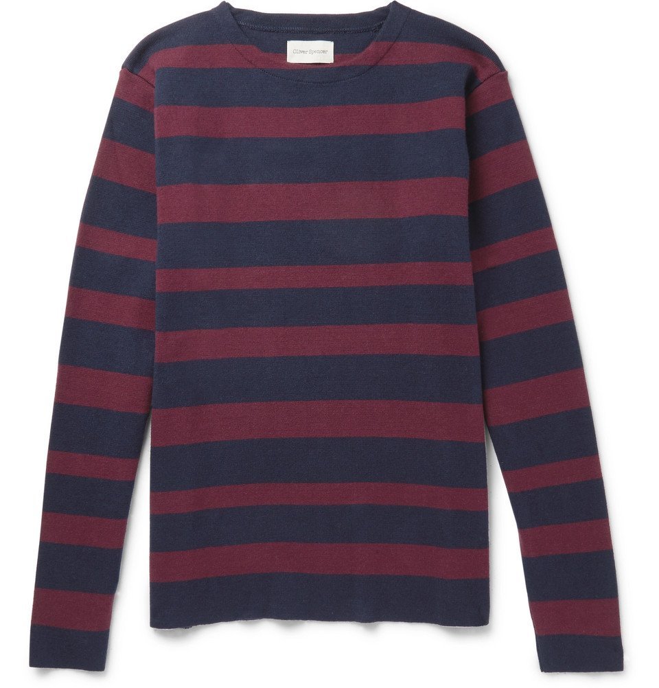 Oliver Spencer - Francisco Striped Cotton and Wool-Blend Sweater - Men - Navy