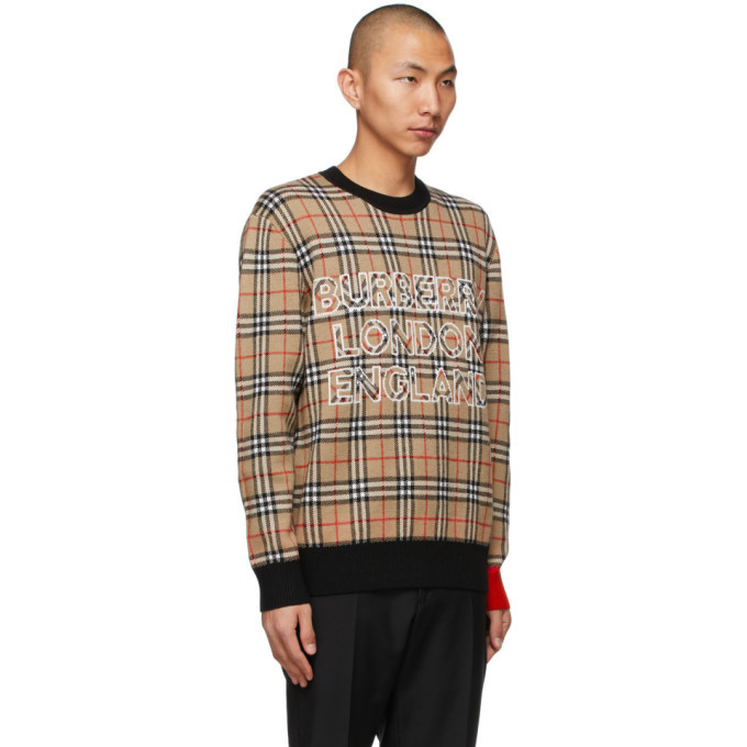 Burberry Beige Jacquard Check Logo Sweater Burberry