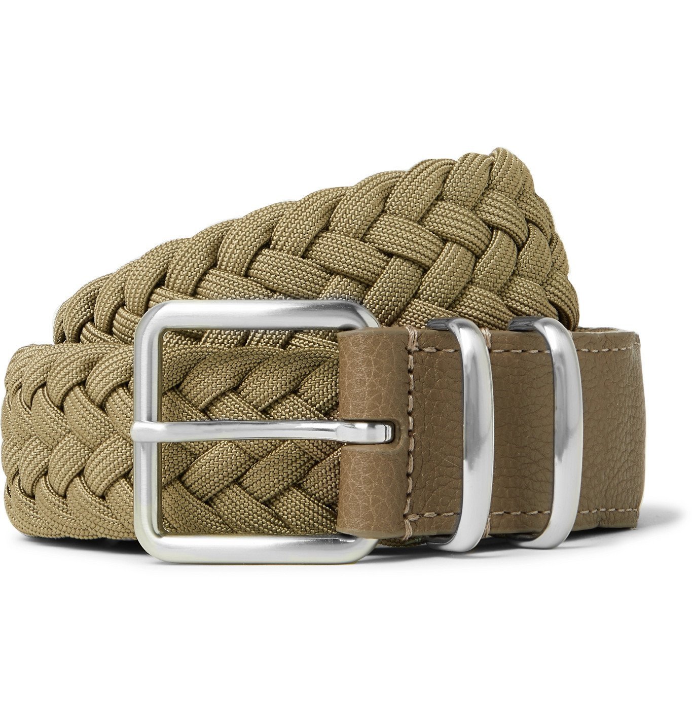 Anderson's - 3.5cm Leather-Trimmed Woven Elastic Belt - Neutrals Anderson's