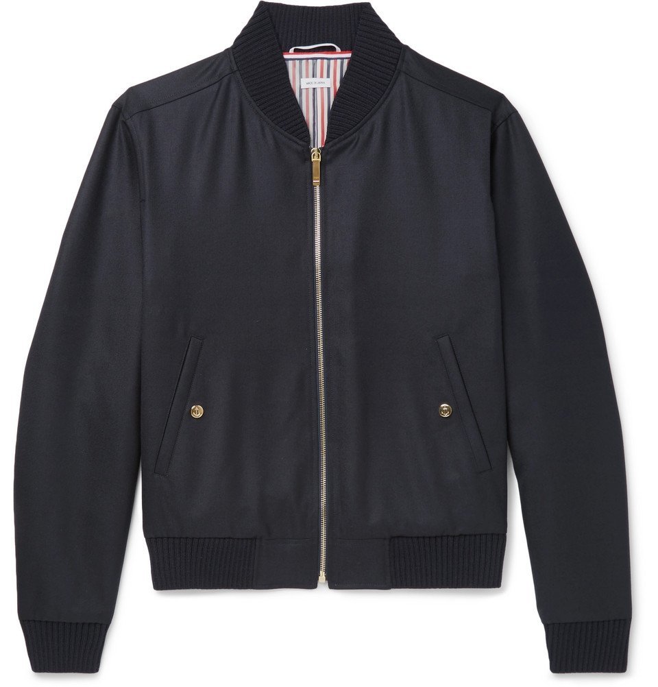 Thom Browne - Grosgrain-Trimmed Wool-Twill Bomber Jacket - Navy Thom Browne