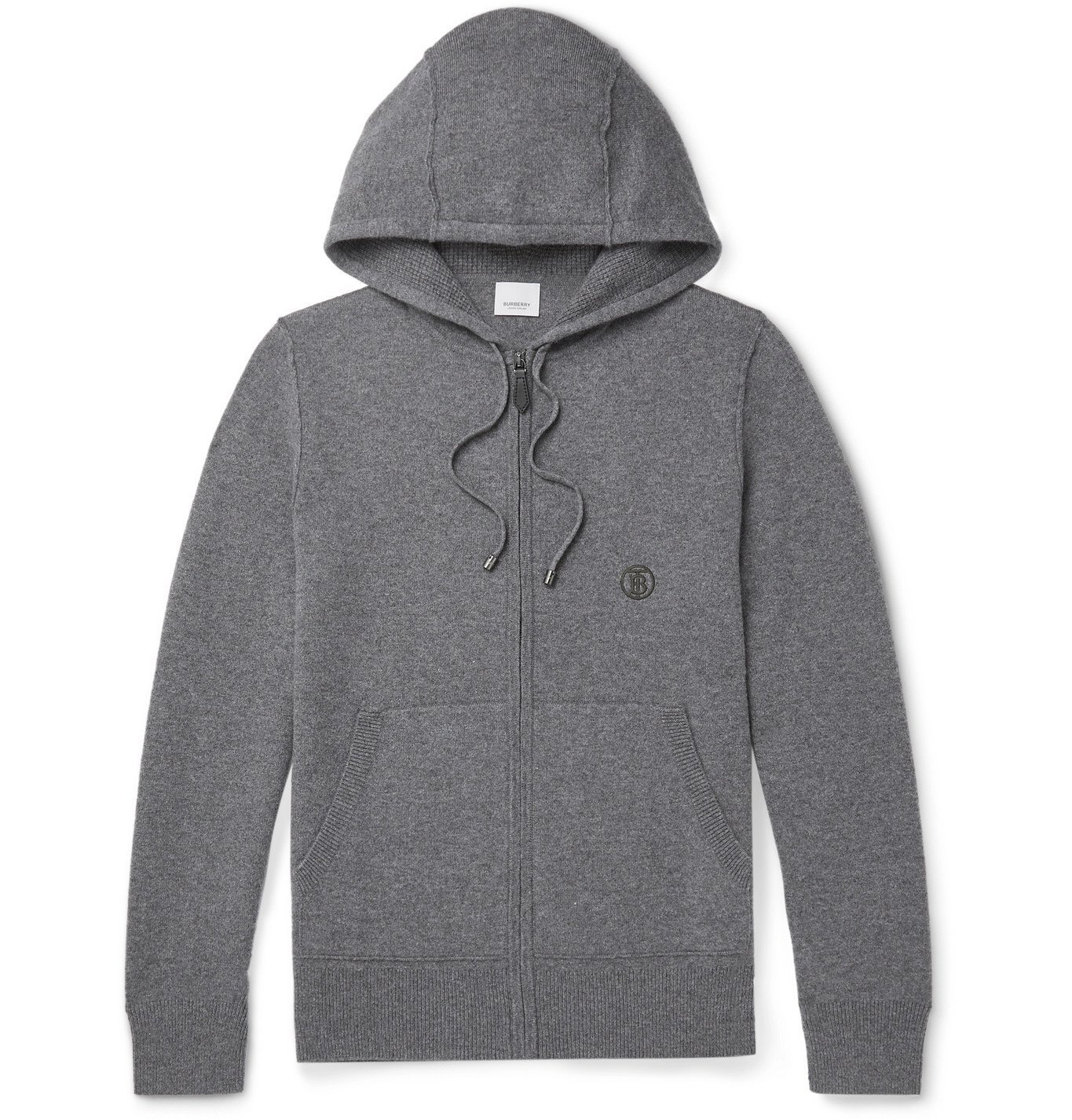 Burberry - Logo-Embroidered Mélange Cashmere-Blend Zip-Up Hoodie - Gray ...