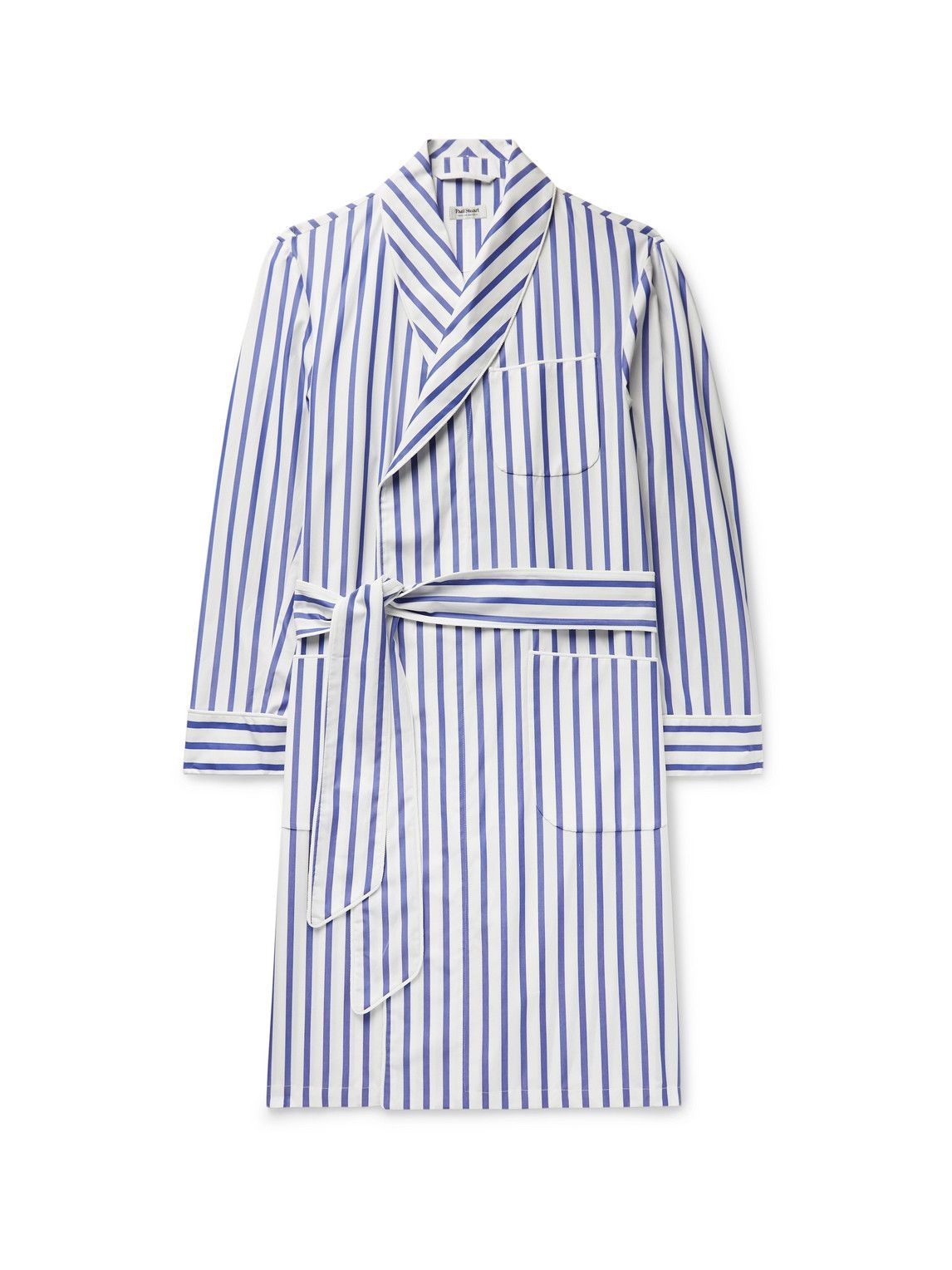 Paul Stuart Piped Striped CottonBroadcloth Robe Blue Paul Stuart