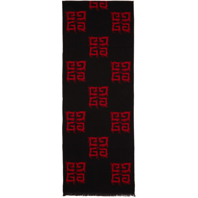 Givenchy Red and Black Multi 4G Scarf Givenchy