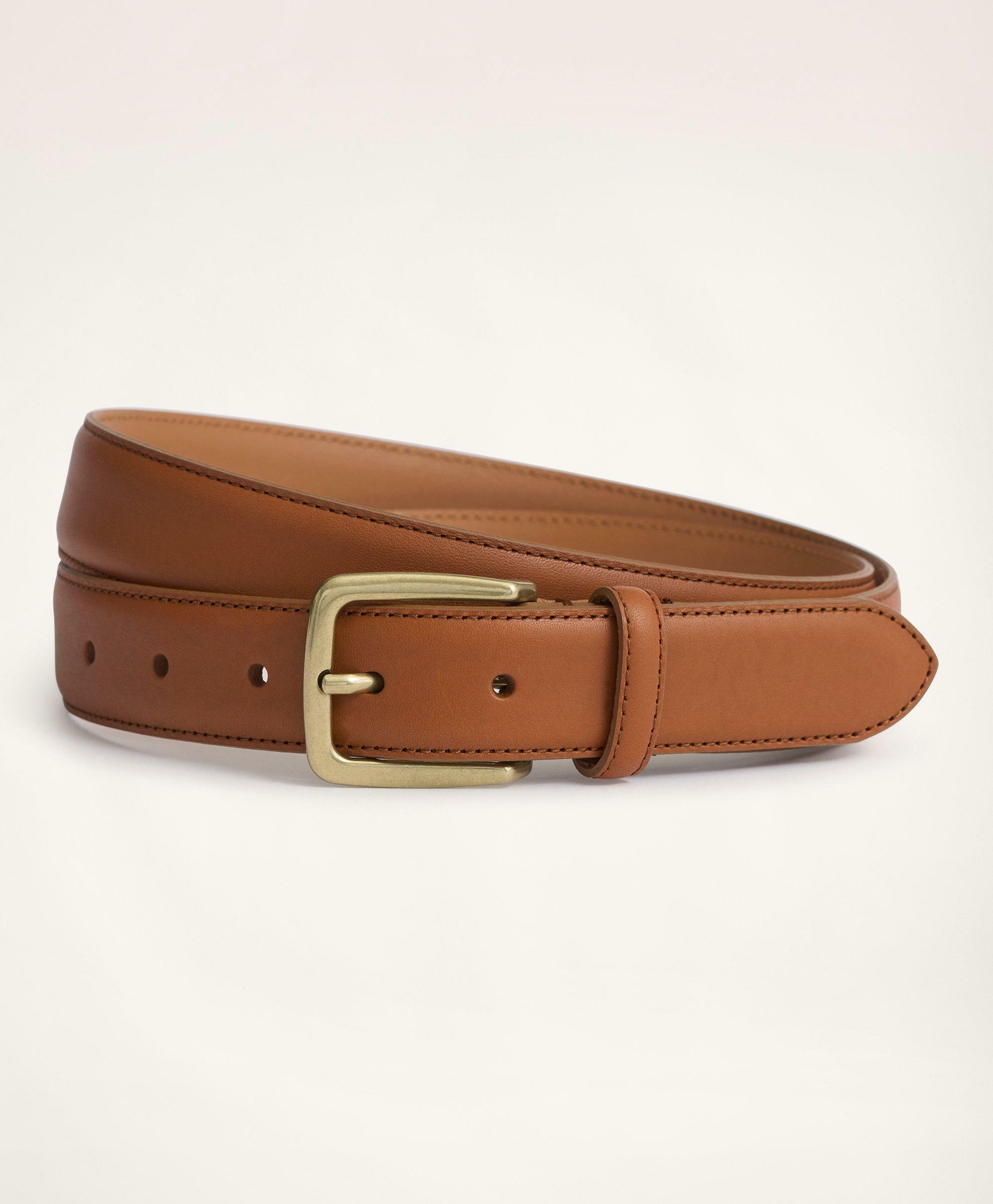 Brooks Brothers Men's Stitched Leather Belt | Medium Brown