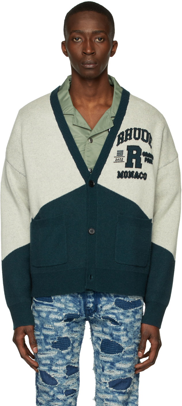 Rhude Off-White & Green Grand Prix Cardigan Rhude