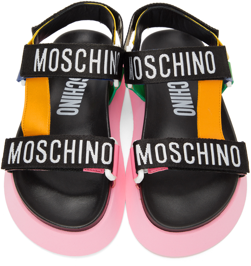 Moschino Black & Multicolor Platform Logo Tape Sandals Moschino