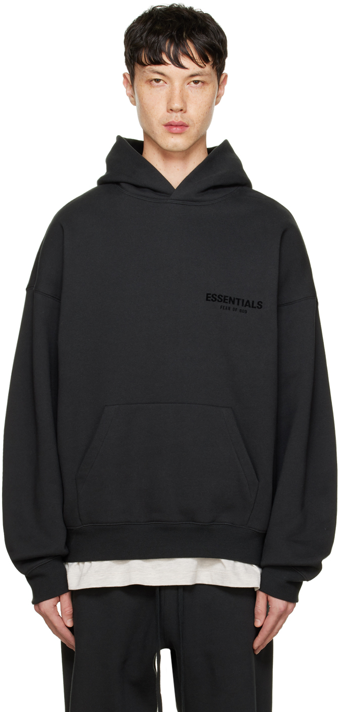 Essentials Black Flocked Hoodie Essentials