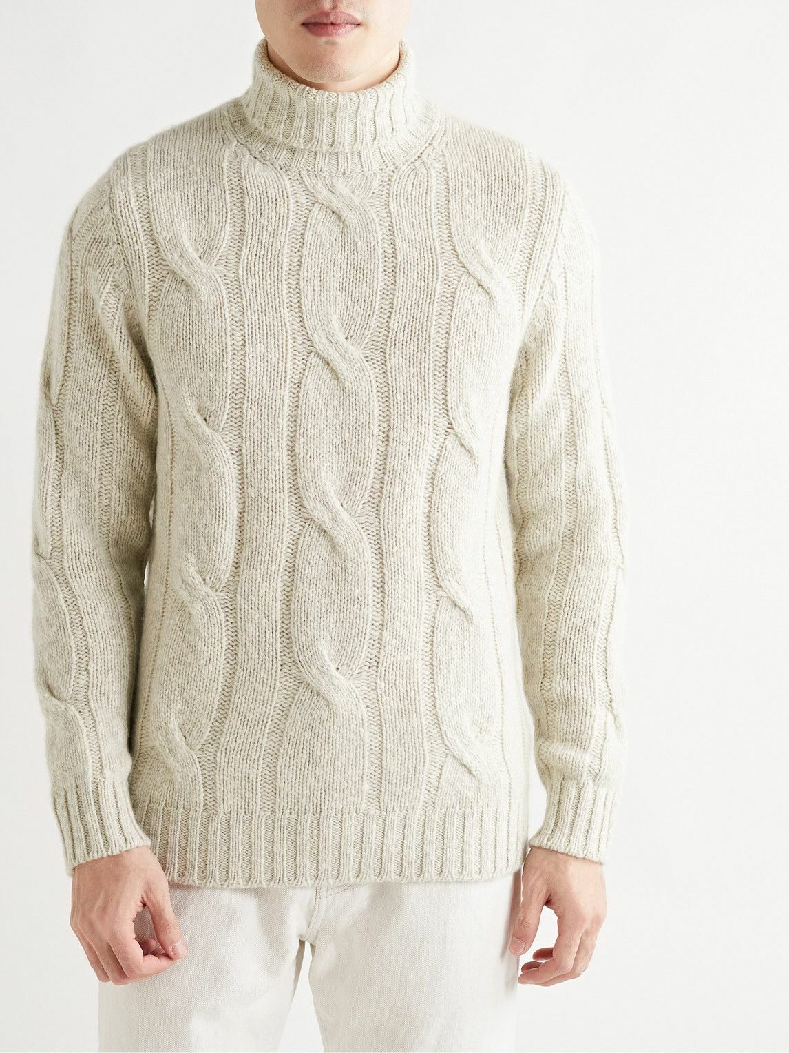 Boglioli - Slim-Fit Cable-Knit Cashmere Rollneck Sweater - Neutrals ...